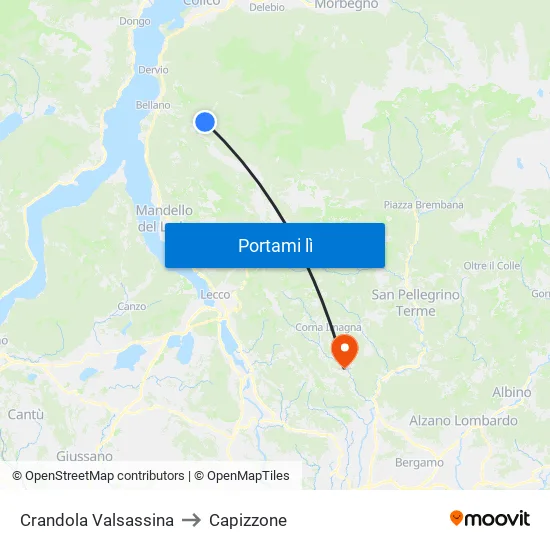 Crandola Valsassina to Capizzone map