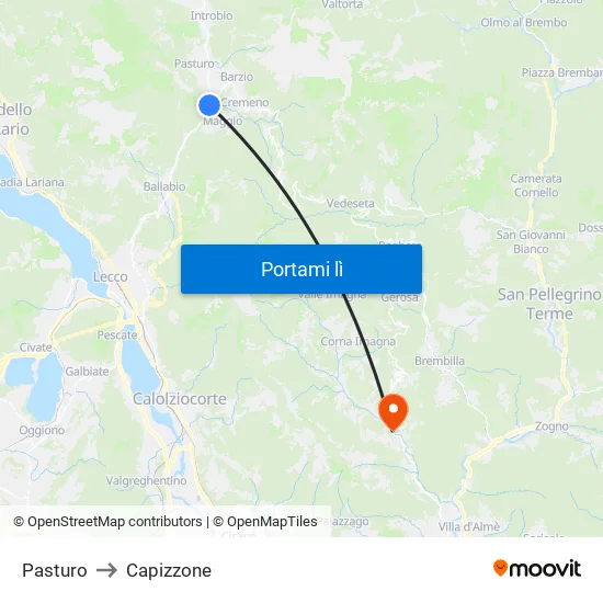 Pasturo to Capizzone map
