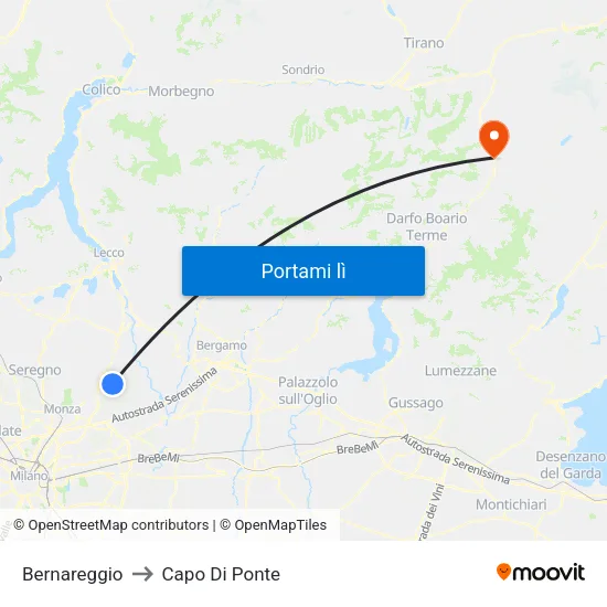 Bernareggio to Capo Di Ponte map