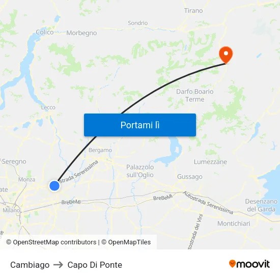 Cambiago to Capo Di Ponte map