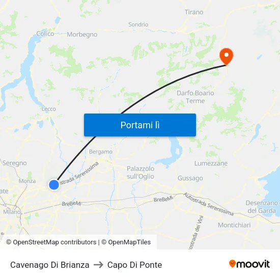 Cavenago Di Brianza to Capo Di Ponte map