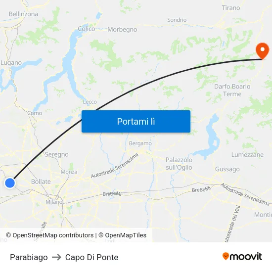 Parabiago to Capo Di Ponte map