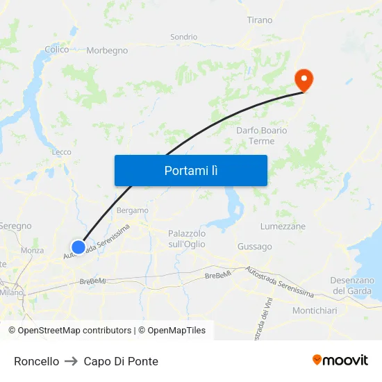 Roncello to Capo Di Ponte map