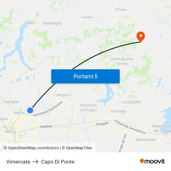 Vimercate to Capo Di Ponte map