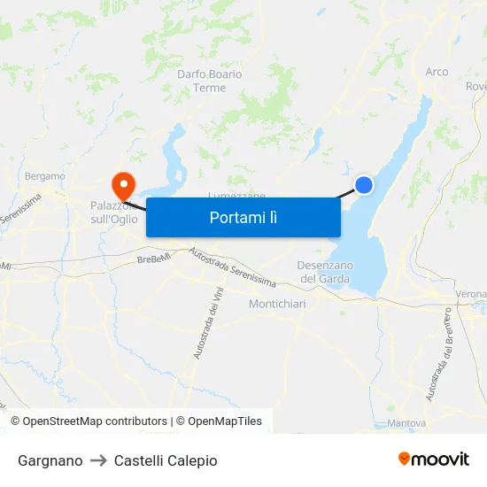 Gargnano to Castelli Calepio map