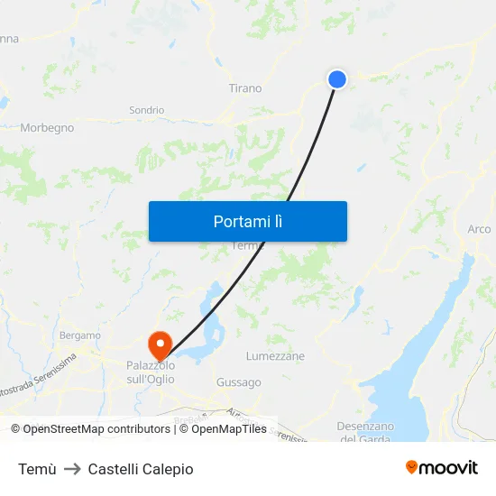 Temù to Castelli Calepio map