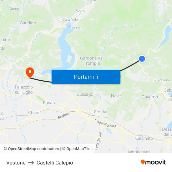 Vestone to Castelli Calepio map
