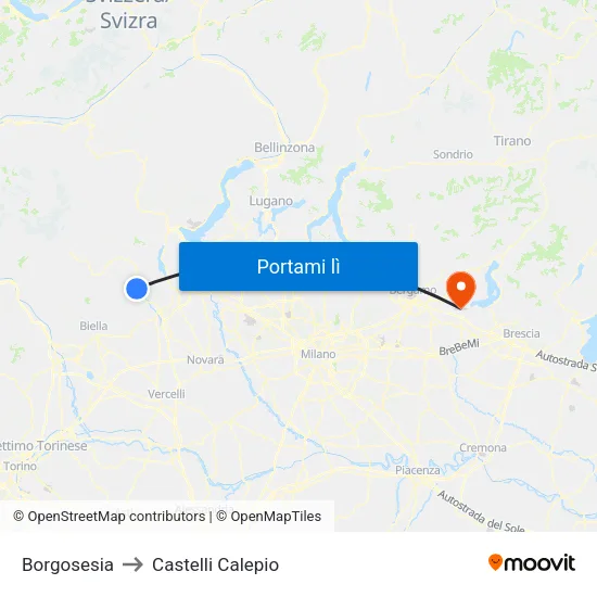 Borgosesia to Castelli Calepio map