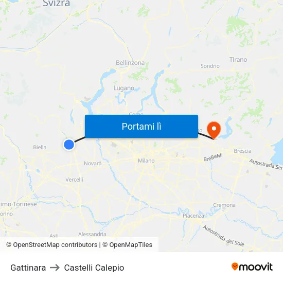 Gattinara to Castelli Calepio map