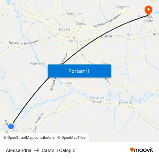 Alessandria to Castelli Calepio map