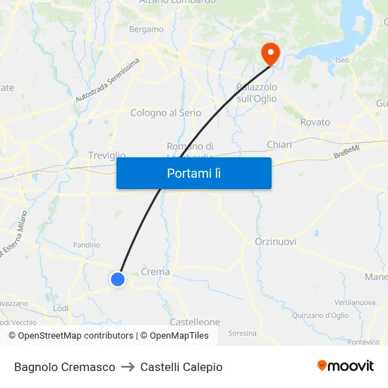 Bagnolo Cremasco to Castelli Calepio map