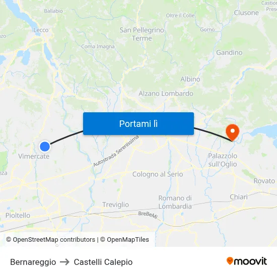 Bernareggio to Castelli Calepio map