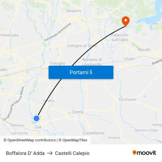 Boffalora D' Adda to Castelli Calepio map