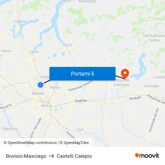 Bovisio-Masciago to Castelli Calepio map