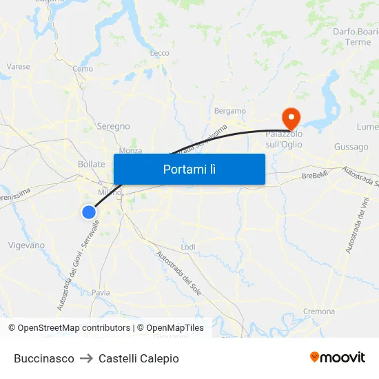 Buccinasco to Castelli Calepio map