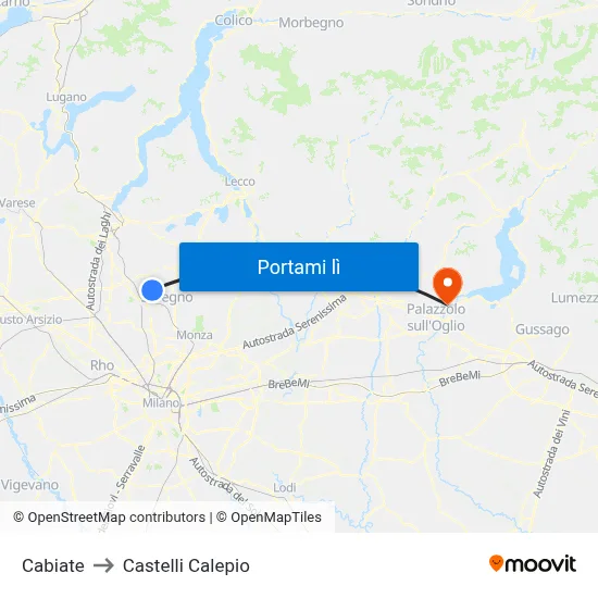 Cabiate to Castelli Calepio map