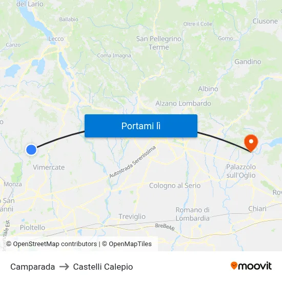 Camparada to Castelli Calepio map