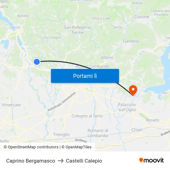 Caprino Bergamasco to Castelli Calepio map