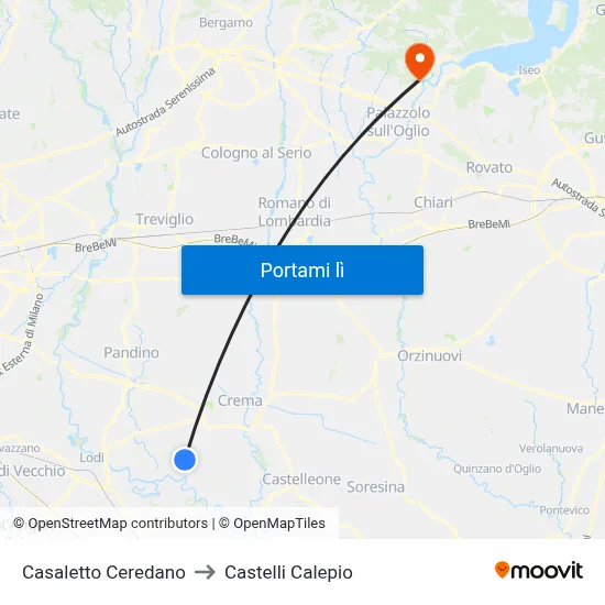 Casaletto Ceredano to Castelli Calepio map