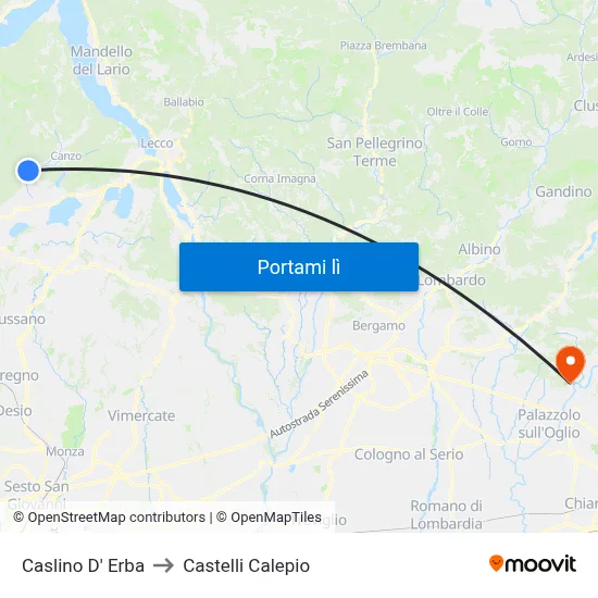 Caslino D' Erba to Castelli Calepio map