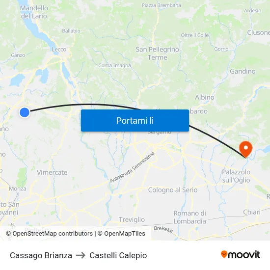 Cassago Brianza to Castelli Calepio map