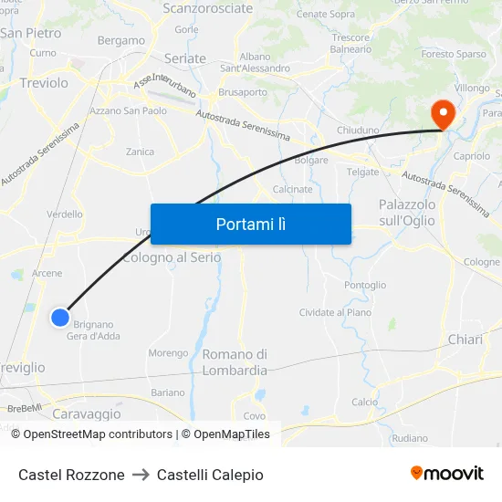 Castel Rozzone to Castelli Calepio map