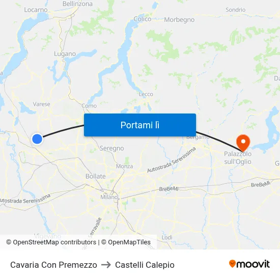 Cavaria Con Premezzo to Castelli Calepio map