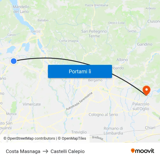 Costa Masnaga to Castelli Calepio map
