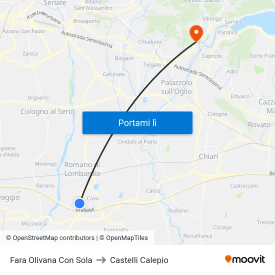 Fara Olivana Con Sola to Castelli Calepio map