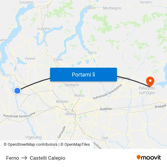 Ferno to Castelli Calepio map