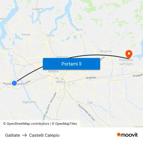 Galliate to Castelli Calepio map