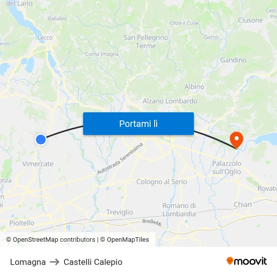 Lomagna to Castelli Calepio map