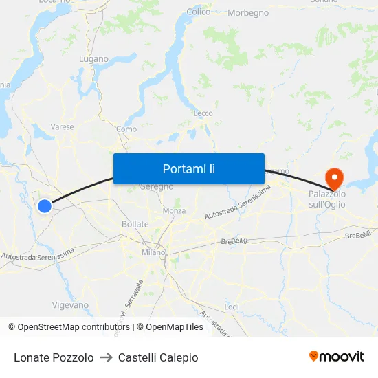 Lonate Pozzolo to Castelli Calepio map