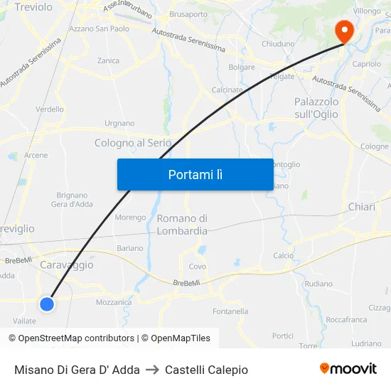Misano Di Gera D' Adda to Castelli Calepio map