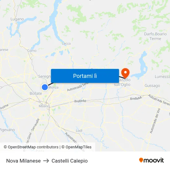 Nova Milanese to Castelli Calepio map