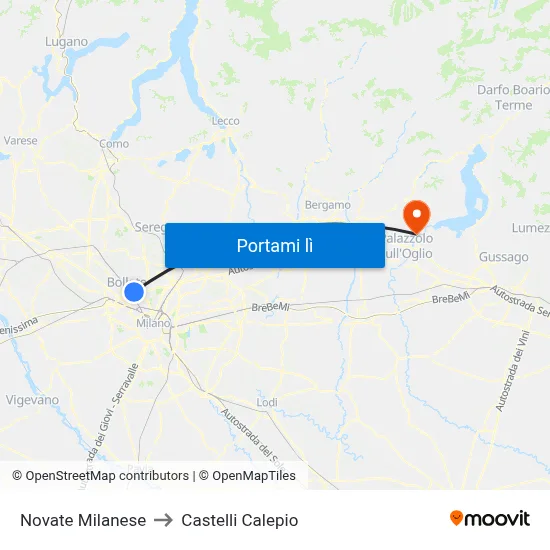 Novate Milanese to Castelli Calepio map