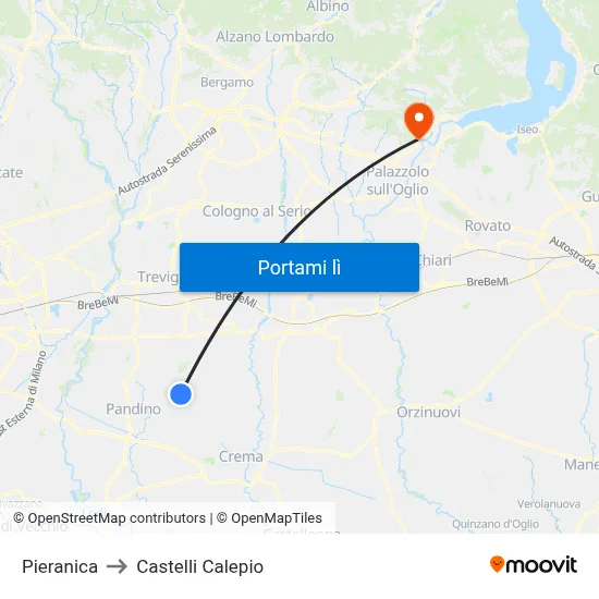Pieranica to Castelli Calepio map