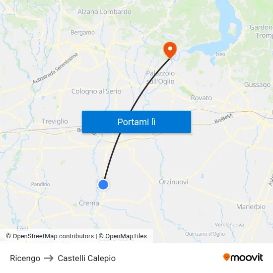 Ricengo to Castelli Calepio map