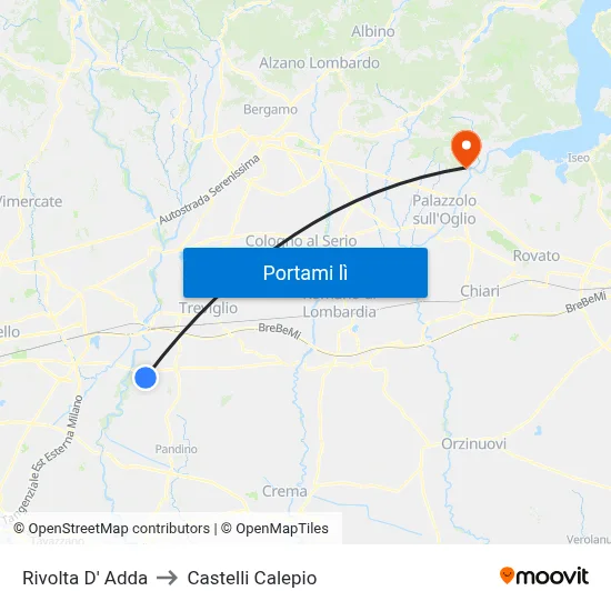 Rivolta D' Adda to Castelli Calepio map