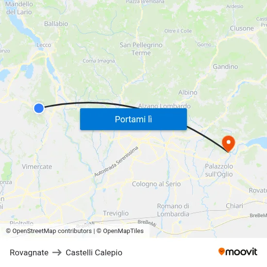 Rovagnate to Castelli Calepio map