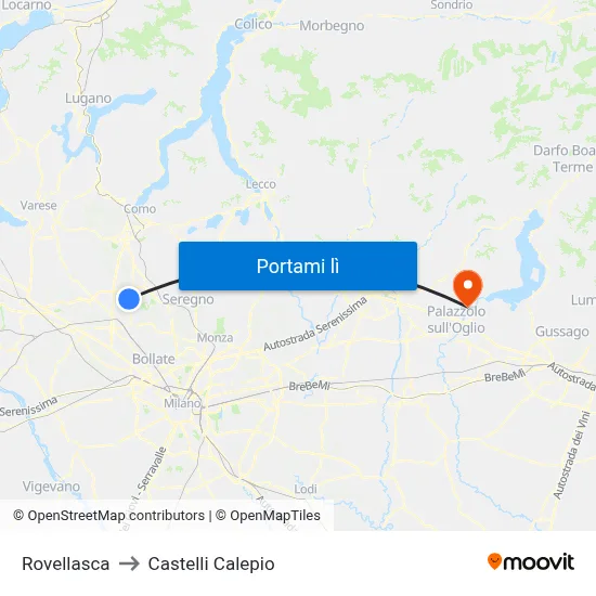 Rovellasca to Castelli Calepio map
