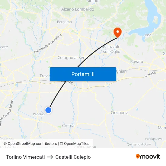 Torlino Vimercati to Castelli Calepio map