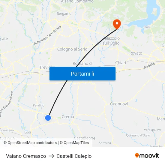 Vaiano Cremasco to Castelli Calepio map