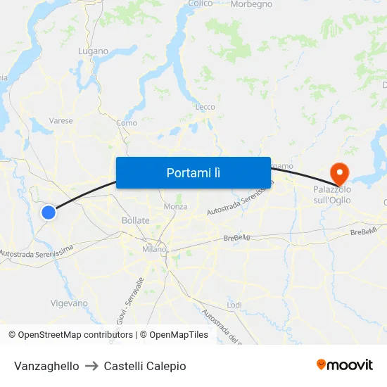 Vanzaghello to Castelli Calepio map