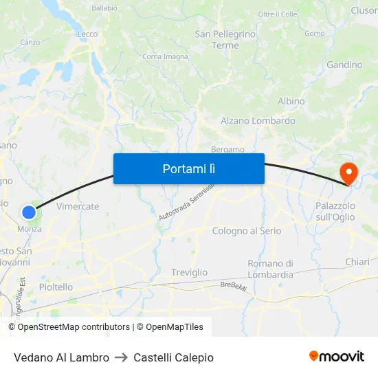 Vedano Al Lambro to Castelli Calepio map