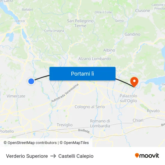 Verderio Superiore to Castelli Calepio map