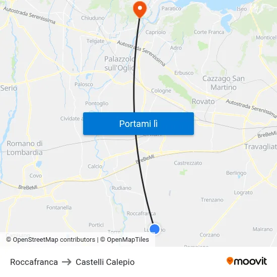 Roccafranca to Castelli Calepio map