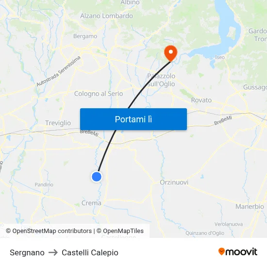 Sergnano to Castelli Calepio map