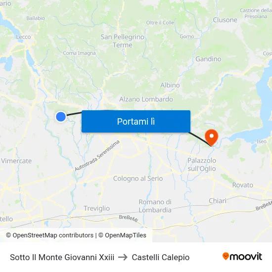 Sotto Il Monte Giovanni Xxiii to Castelli Calepio map