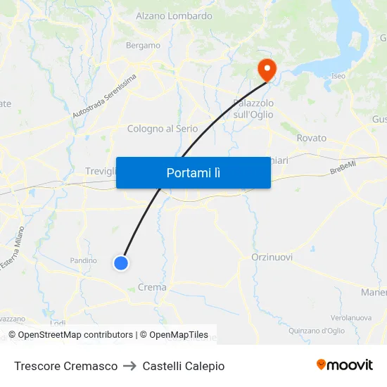 Trescore Cremasco to Castelli Calepio map